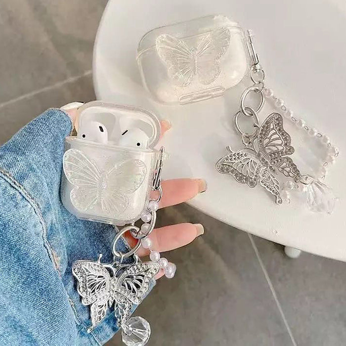 Estuche transparente con diseño de mariposa para Airpods