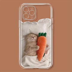 Funda para iPhone con diseño de gato y zanahoria