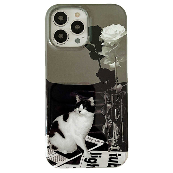 Funda para iPhone con diseño de gato y rosa