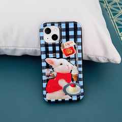 Funda para iPhone con diseño de conejo de cuadros