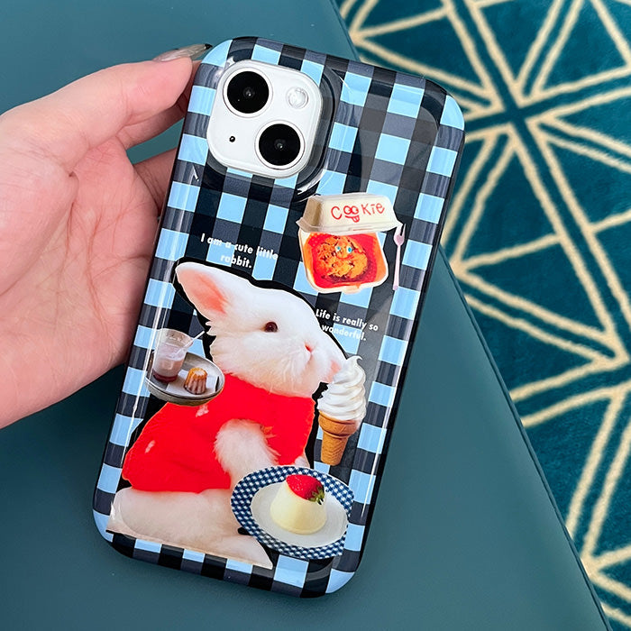 Funda para iPhone con diseño de conejo de cuadros