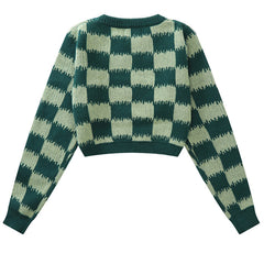 Checkered Fuzzy Crop Sweater