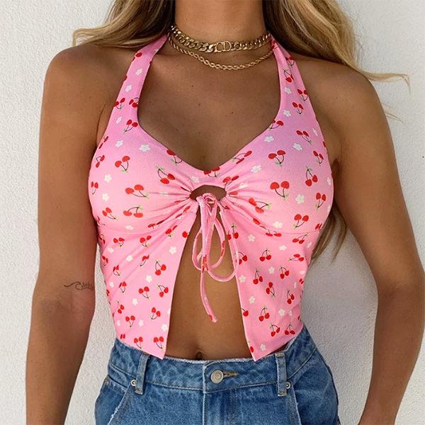 Top halter con flor de cerezo