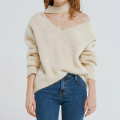 Choker Neck Asymmetric Sweater