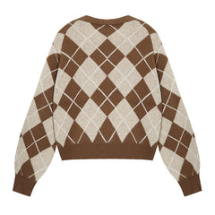 Coffee Time Argyle Cardigan