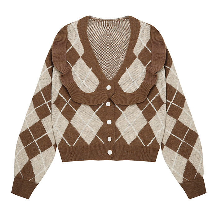 Coffee Time Argyle Cardigan