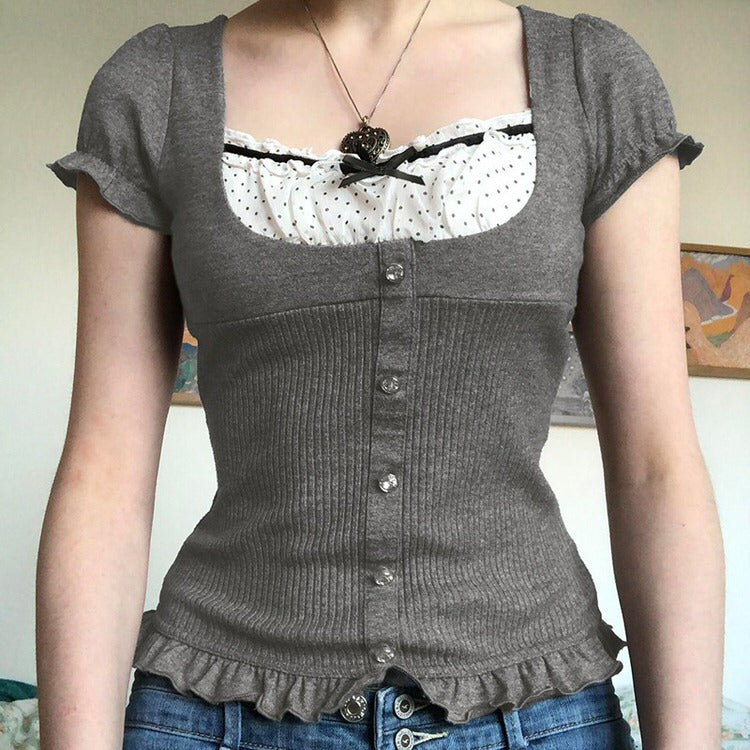 Top de canalé estético Coquette