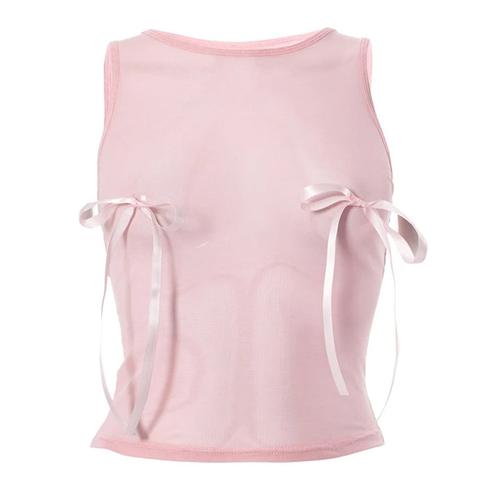 Coquette Bow Mesh Crop Top