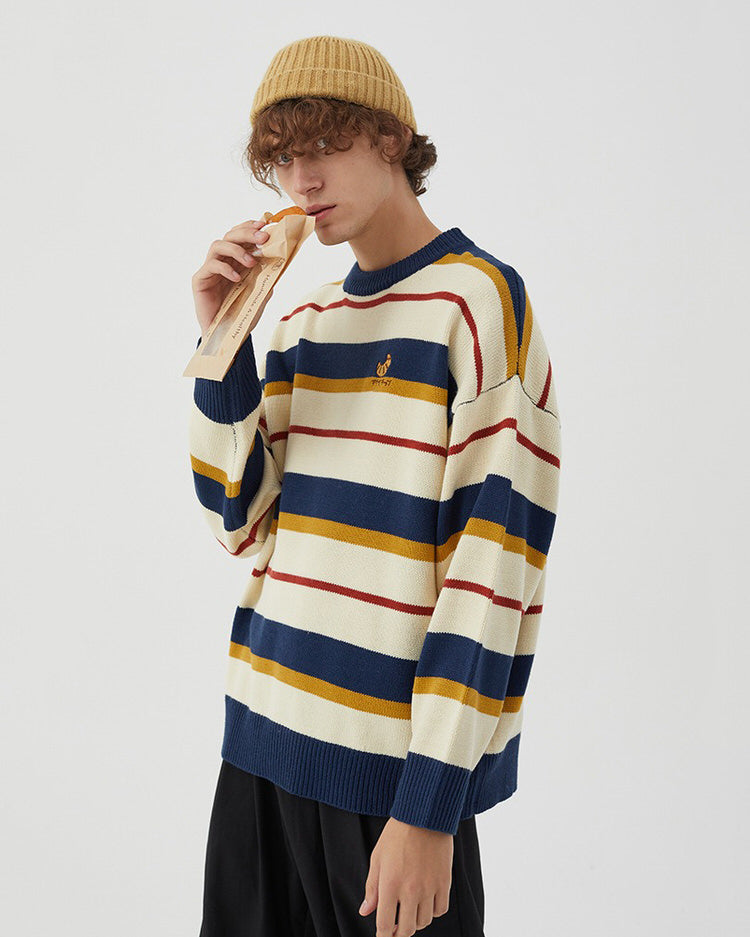 Croissant Embridery Striped Pullover