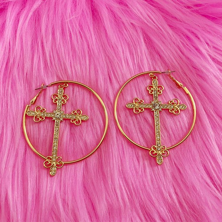 Pendientes de aro con cruz de cristal