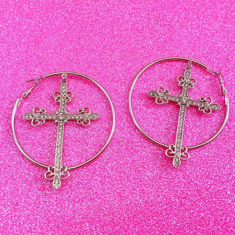 Pendientes de aro con cruz de cristal