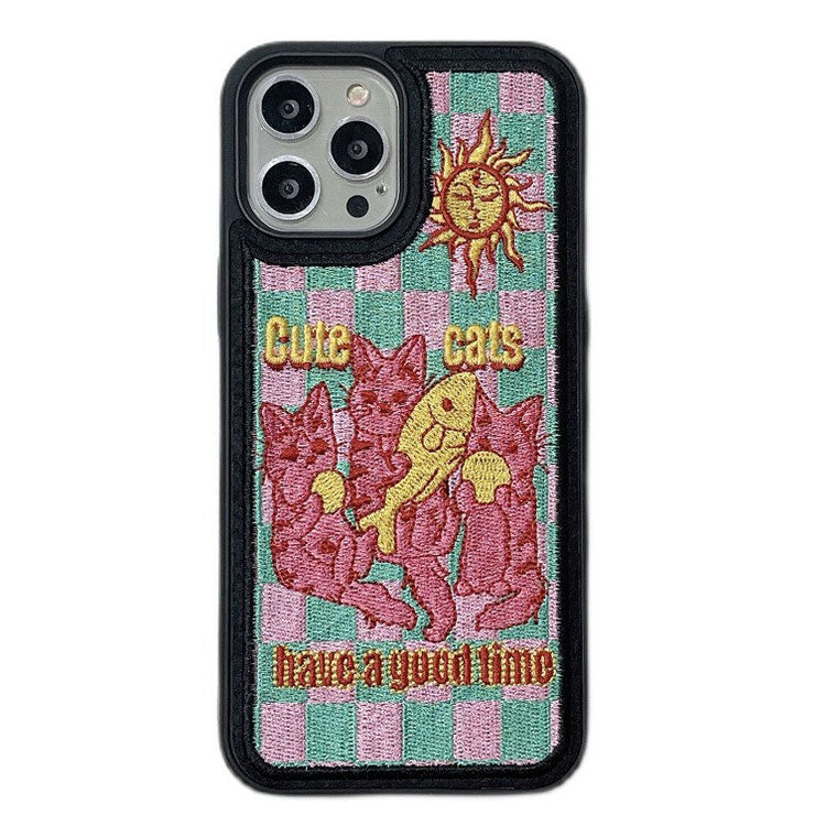 Funda para iPhone con bordado de gatos lindos