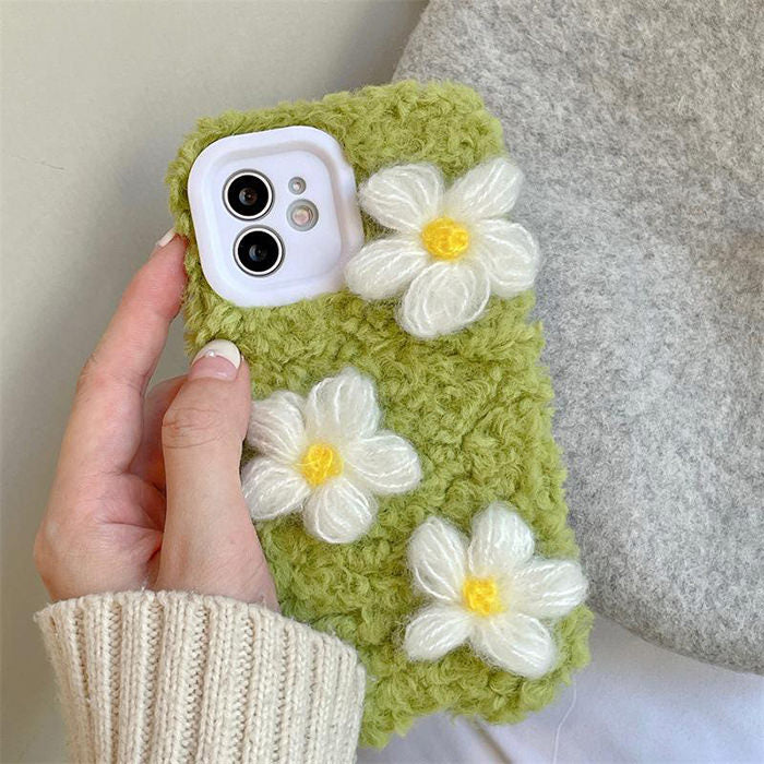 Funda para iPhone de crochet con margaritas 