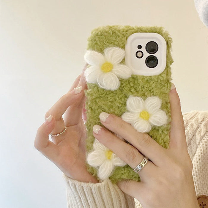 Funda para iPhone de crochet con margaritas 