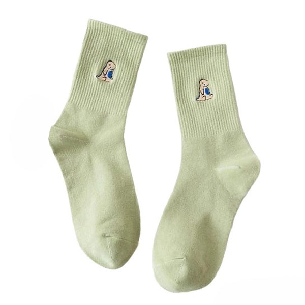 Dino Embroidery Pastel Socks