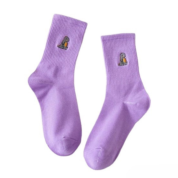 Calcetines pastel con bordado de dinosaurio