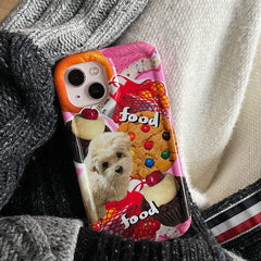 Funda para iPhone con diseño de perro y postres