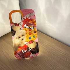 Funda para iPhone con diseño de perro y postres