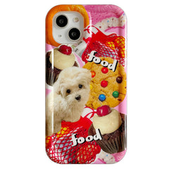 Funda para iPhone con diseño de perro y postres