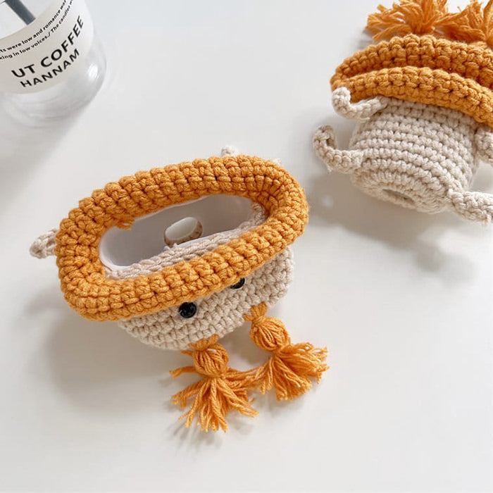 Estuche para AirPods de crochet con diseño de pato