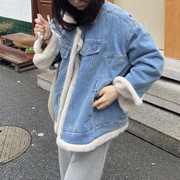 Faux Sherpa Lined Denim Jacket