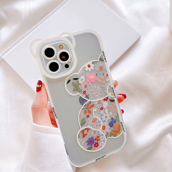 Funda para iPhone con cadena de oso floral