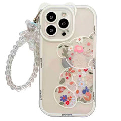 Funda para iPhone con cadena de oso floral