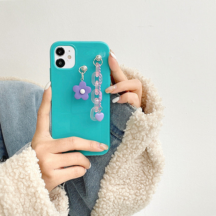 Funda para iPhone con cadena acrílica y flores 