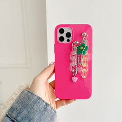 Funda para iPhone con cadena acrílica y flores 