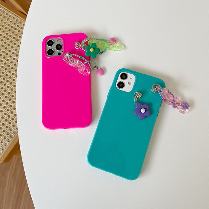 Funda para iPhone con cadena acrílica y flores 