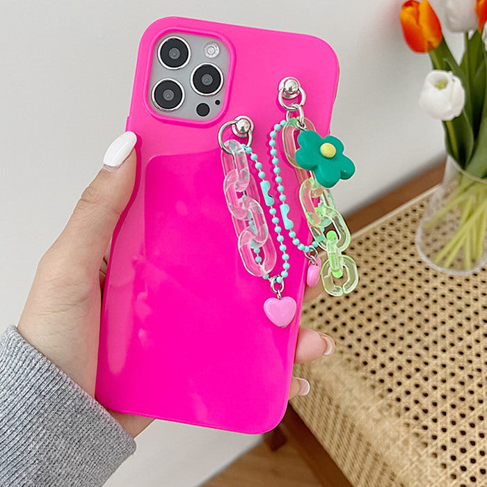 Funda para iPhone con cadena acrílica y flores 