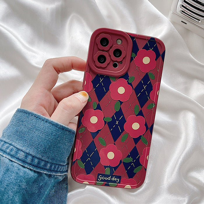 Funda para iPhone con diseño de rombos florales 