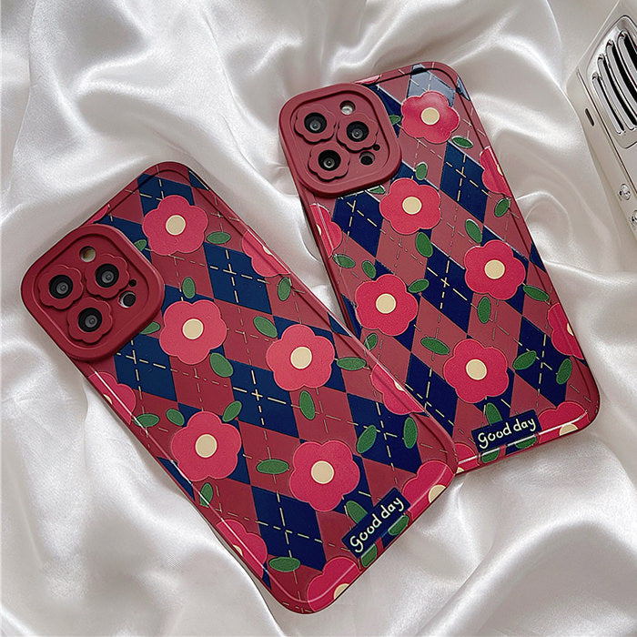 Funda para iPhone con diseño de rombos florales 