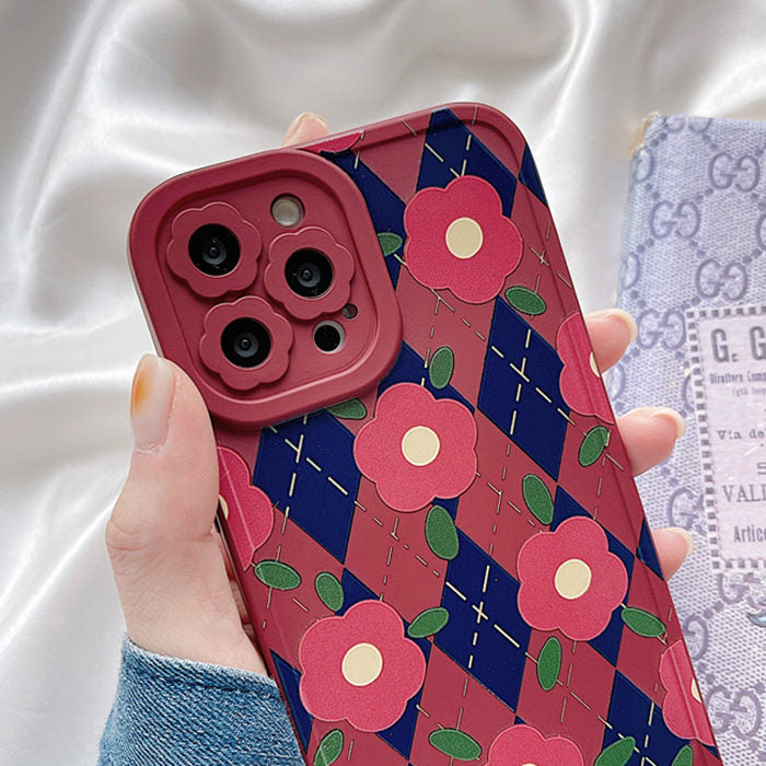 Funda para iPhone con diseño de rombos florales 