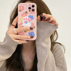 Funda para iPhone con diseño de conejo de flores