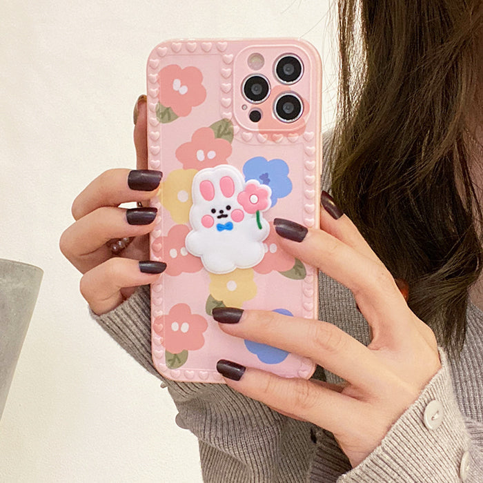 Funda para iPhone con diseño de conejo de flores