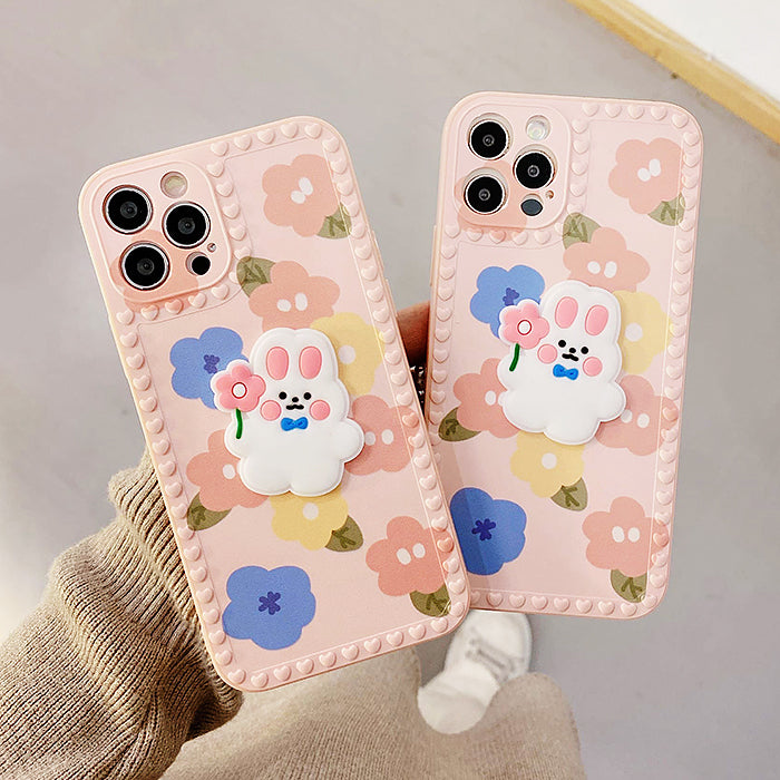 Funda para iPhone con diseño de conejo de flores