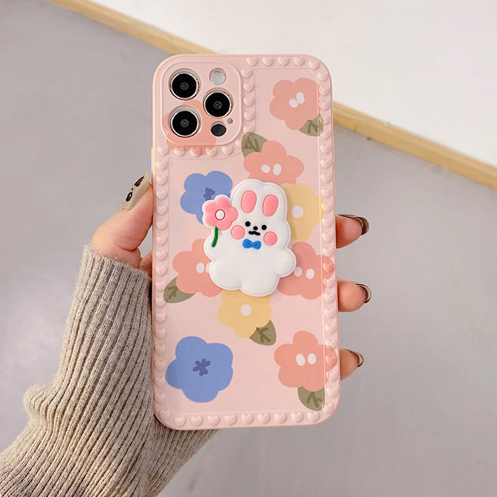 Funda para iPhone con diseño de conejo de flores