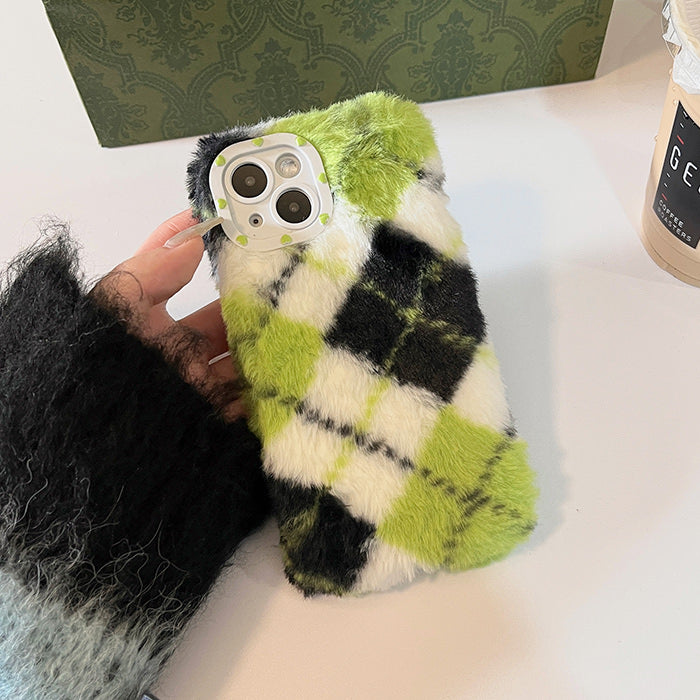 Fluffy Green Argyle iPhone Case