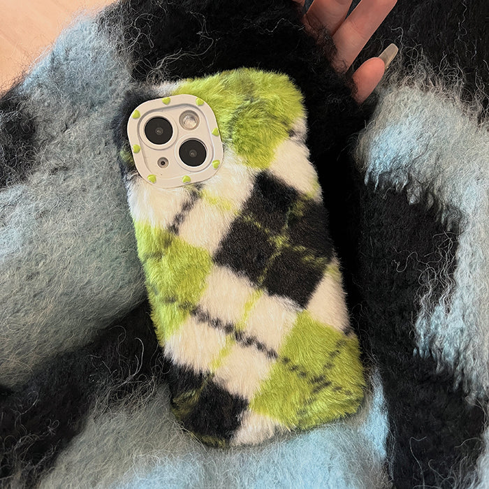 Fluffy Green Argyle iPhone Case