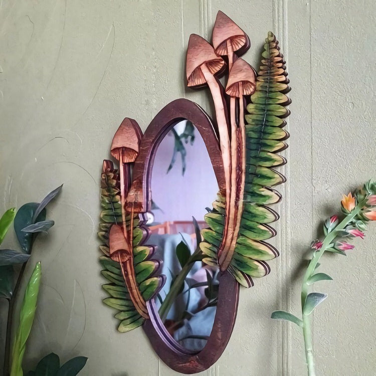 Forest Mushroom Wooden Mirror