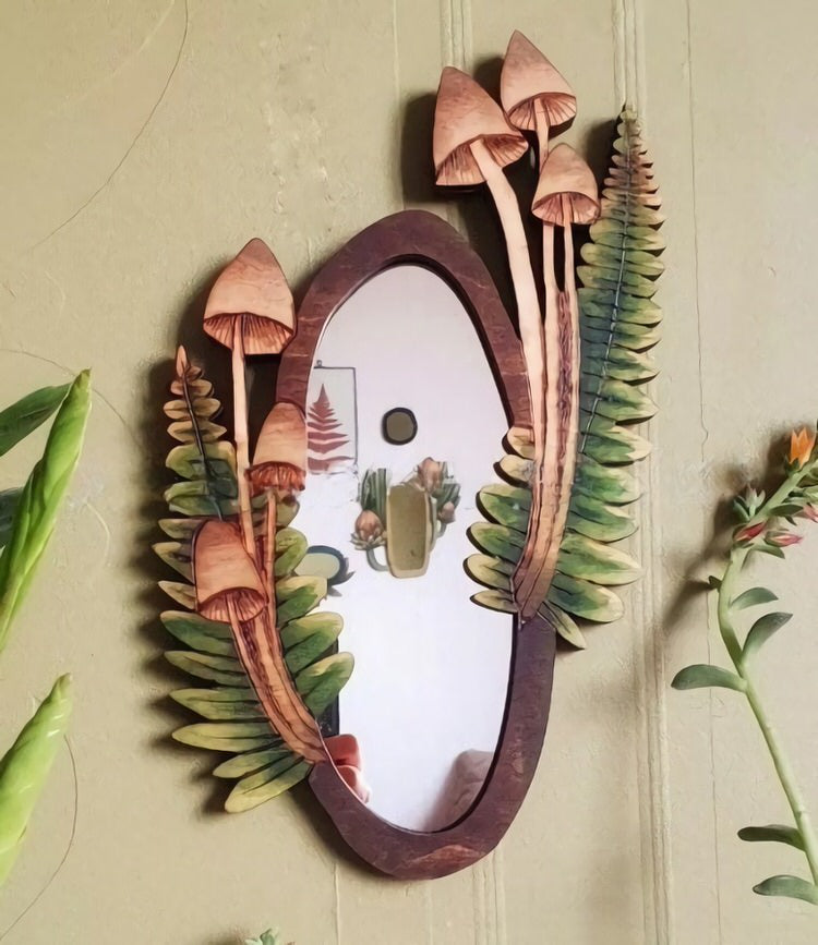 Forest Mushroom Wooden Mirror