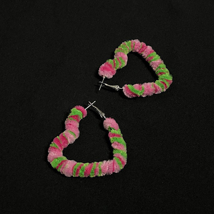 Fuzzy Heart Hoop Earrings