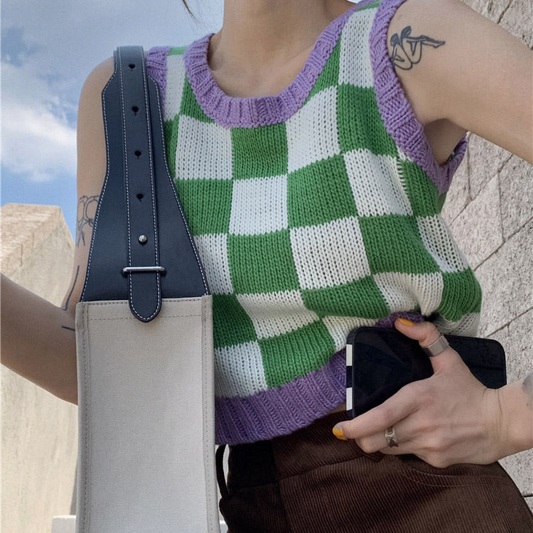 Green & Lavender Checkered Vest