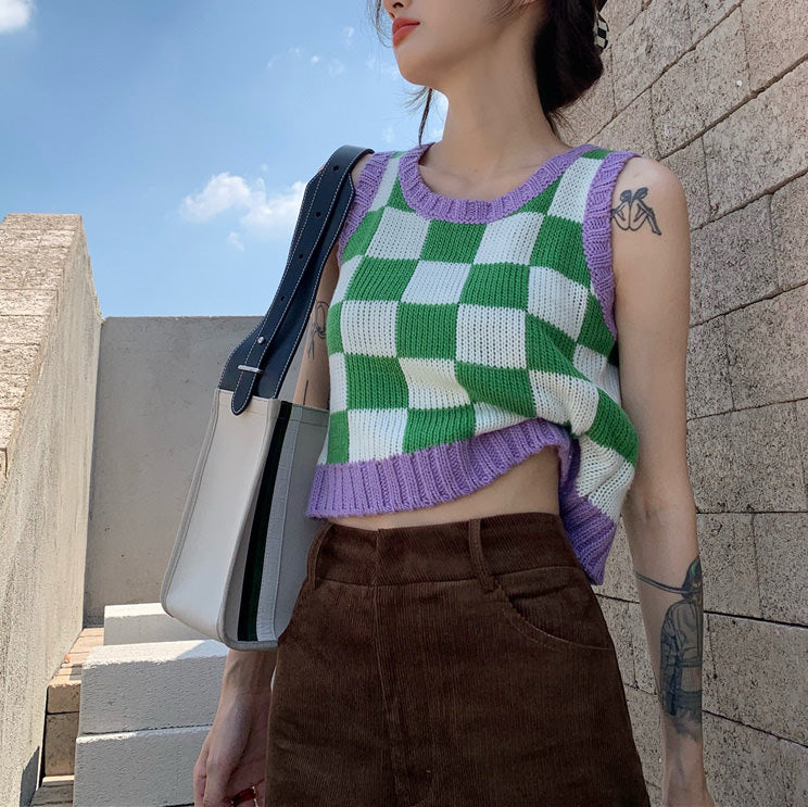 Green & Lavender Checkered Vest