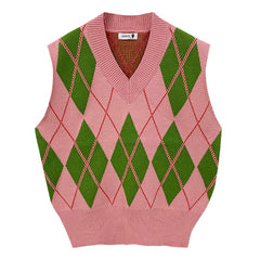 Green & Pink Argyle Vest