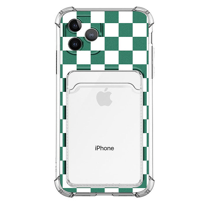 Funda para iPhone con portafotos a cuadros verdes