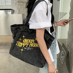 Groovy Trippy Heart Denim Bag