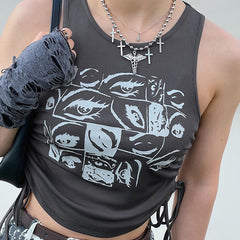 Grunge Aesthetic Eyes Print Top