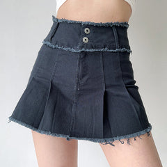 Grunge Denim Pleated Skirt